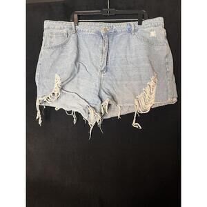 Women’s Distressed Light Wash Denim Shorts with Ripped Design SHEIN Size 4XL